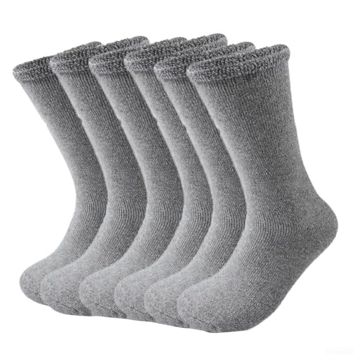 HomeVortex 3 pares de calcetines de lana gruesa para hombres y mujeres, mezcla cálida de pelo de conejo, calcetines de senderismo con absorción de humedad para clima frío, nieve, camping, caza, gris y