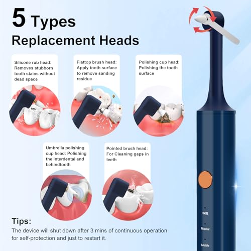 Zahnaufhellungsset, Wbbrbbr Zahnpolierer mit 4 Modi für Zahnreinigung & Zähne Aufhellen, zum Polieren nach der Zahnreinigung, Zahnaufhellung Bleaching Set mit 5 Köpfen und 3 Polierpasten (Blau) – Bild 5