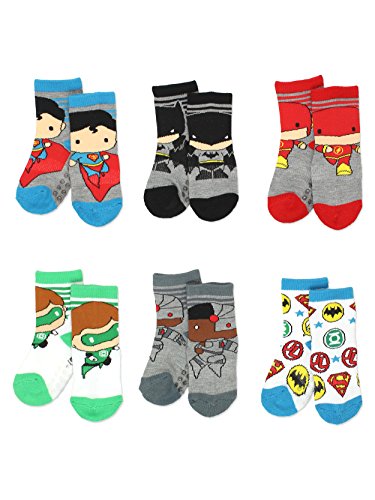 Justice League Boy's 6 pack Socks with Grippers (4T-5T, Grey/Multi)
