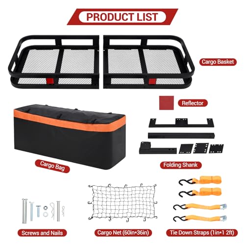 MOVECOM Gepäckträgerkorb für Anhängerkupplung, 152,4 x 61 x 15,2 cm, trägt 227 kg, mit Netz und Gurten, kompatibel mit 5,1 cm Empfängern, perfekt für SUVs und Autos