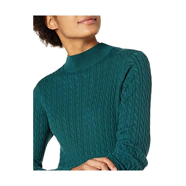 Amazon-Essentials-Womens-Classic-fit-Lightweight-Cable-Long-sleeve-Mockneck-Sweater Amazon Essentials Women's Classic-Fit Lightweight Cable Long-Sleeve Mock Neck Sweater, Forest Green, Medium