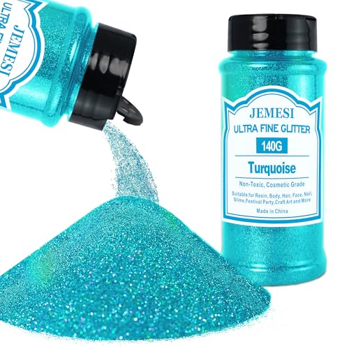 JEMESI Polvo de purpurina, 140 g, turquesa para manualidades con resina epoxi, manualidades, artesanía fina, purpurina para pintar velas y hacer velas