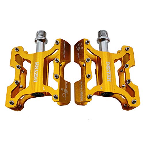 QIRUN自転車ペダル 9/16インチ シールドベアリング×3個 滑り止め フラットペダル アルミ合金 両面踏み 薄型 軽量 ロードバイク クロスバイク MTB ペダル ピン付き左右セット 全5色