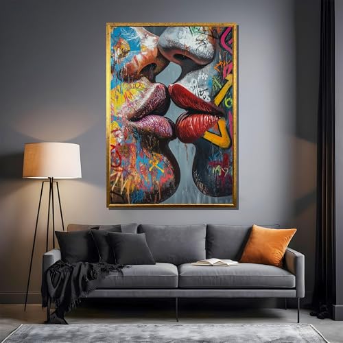 Tableau sur toile Baiser graffiti 30x40cm pour décoration murale salon