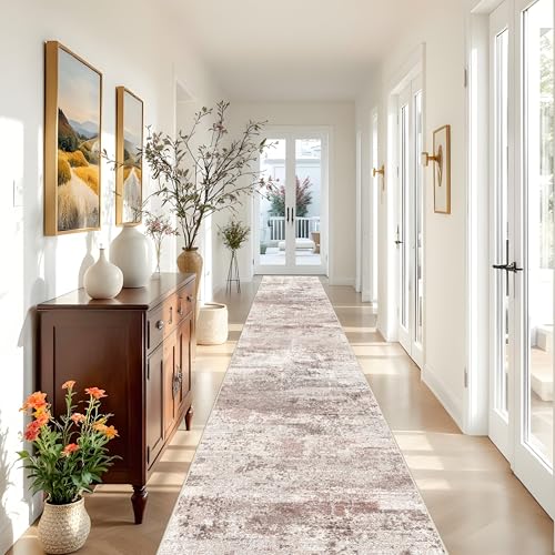 RUUGME 3x20 Runner Rug Washable - Runner Rug Stain Resistant for Living Room Non Slip Indoor Entryway Rubber Backing Carpet Bedroom Kitchen Distressed Floor Decor Mat Machine Washable 3x20 Brown