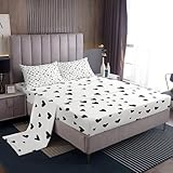Feelyou Heart Shaped Sheet Set for Girls Boys Kids Queen Size Kawaii Sheets with Deep Pocket Fitted Sheet Room Decor Love Bed Sheets Set Black White