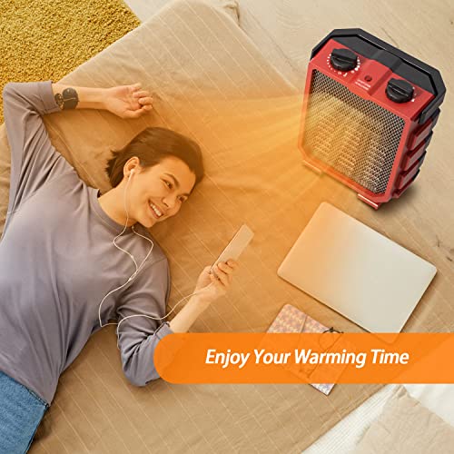 Wewarm Electric Space Heater For Indoor Use, 13.8" Portable Heater For Working, Small Space Heater With Fan-Only For Workshop,Office, Overheating & Tip Over Protection,750W/1500W,Red #TOP5