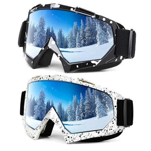 ZANZER Adult Ski Goggles, 2-Pack Snowboard Goggles for Youth, Teens, Men & Women, Wide View Snowmobile Goggles (01.Black+White, One Size)