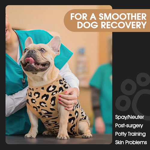 Image of FUAMEY Recovery Suit for Dogs After Surgery,Soft Breathable Dog Bodysuit E-Collar & Cone Alternative Surgical Suit,Male Female Dog Neuter Spay Suits Anti Licking Wounds Onesie Brown Leopard L