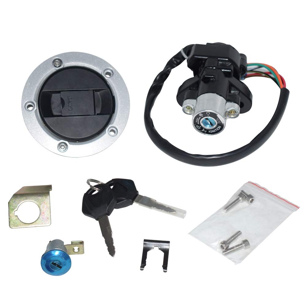 For Suzuki GSXR 600 750 GSXR600 GSXR750 Motorcycle Ignition Switch Assembly Fuel Tank Cover Lock Gas Cap Engine Hook Locking Key Motorcycle Accessories motorcycle chain breaker (Color : Silver)