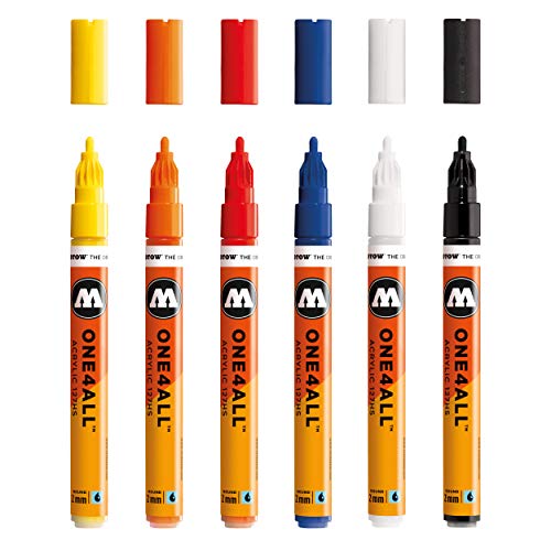 Molotow ONE4ALL Acrylic Paint Marker Set, 6 Basic Colors #1, 2mm (200.230) - Thumbnail 7