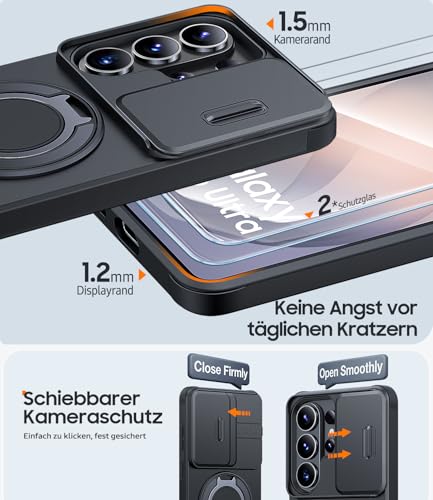 AOUIA für Samsung Galaxy S26 Ultra Hülle mit 2 Stück Panzerglas, Kameraschutz, 360° drehbarer Ringständer, Militärstandard Stoßschutz… – Ansicht 4