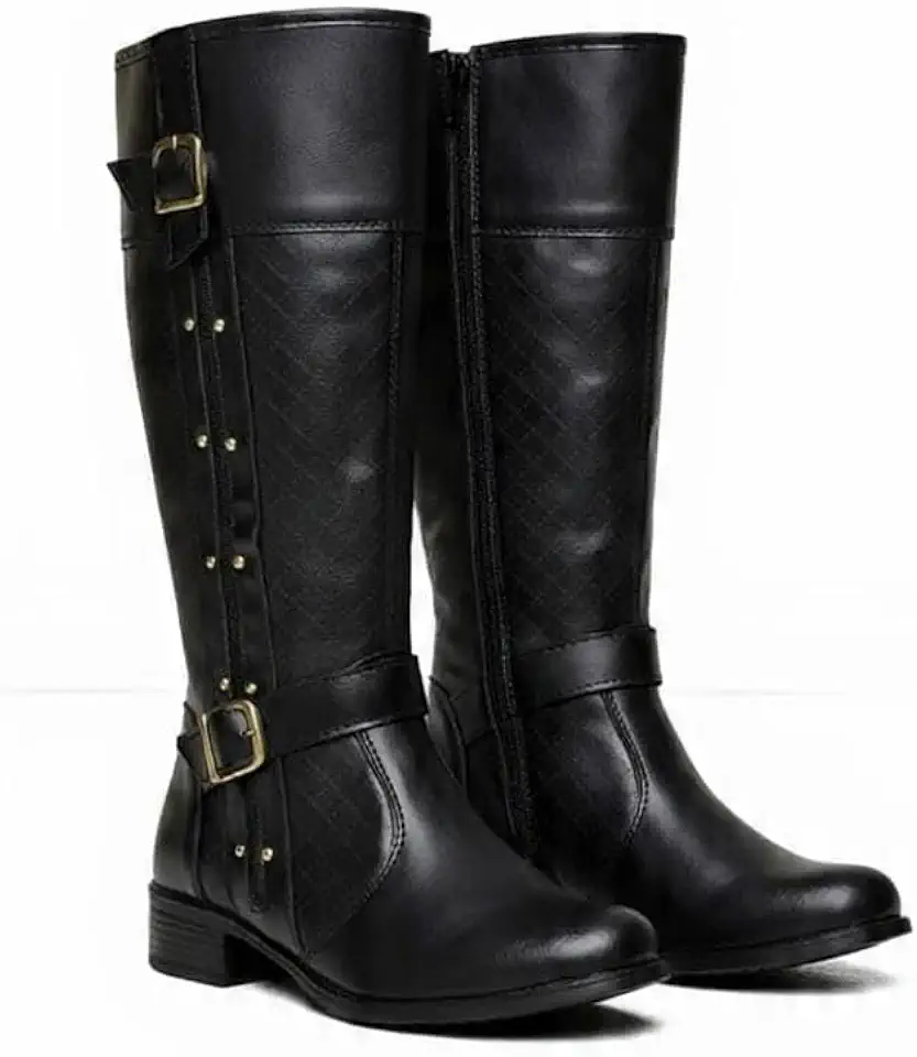 Bota Feminina Montaria Cano Longo Confortável Com Fivela