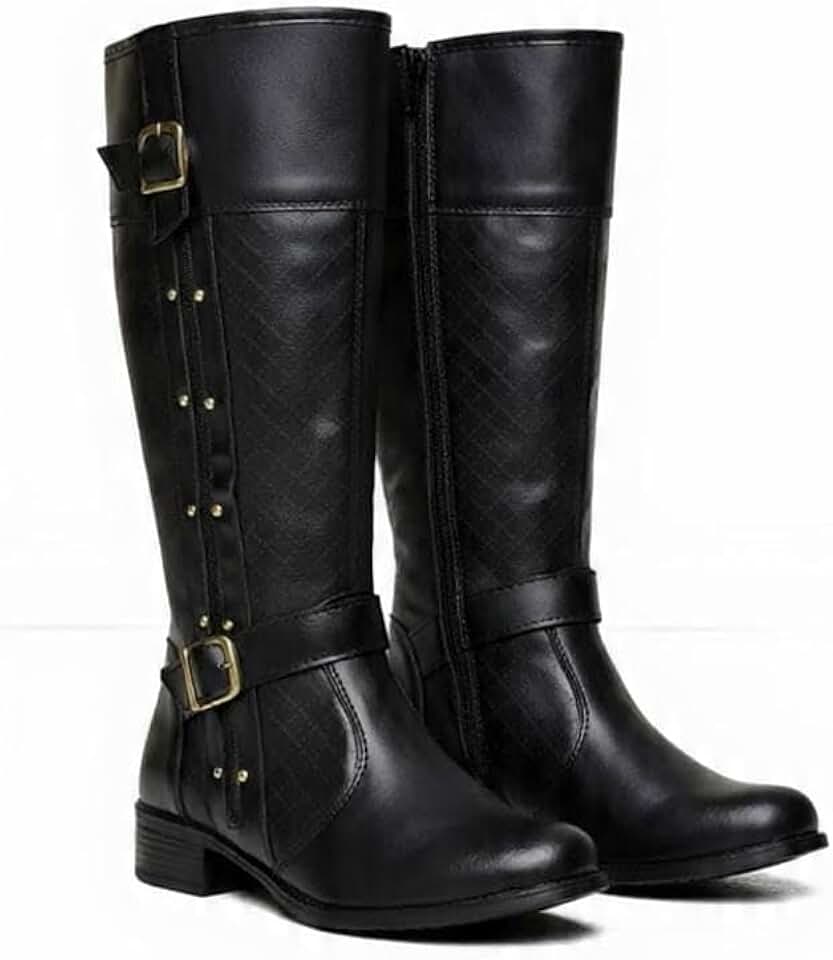 Bota Feminina Montaria Cano Longo Confortável Com Fivela