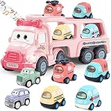 Toys for 1 2 3 Year Old Girls, Music & Lights Pink Cartoon Carrier Car for Toddler, 7 in 1 Toy...