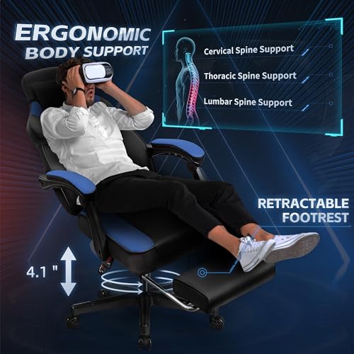 Image of DL-win Gaming Chairs for Adults, Computer Chair with Footrest and Ergonomic High Back, Big and Tall Gamer Chairs with Massage Lumbar Support, 360 Swivel Height Adjustable Gaming Chair, Blue