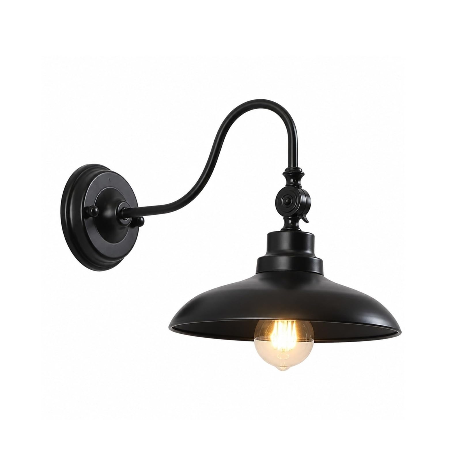 OZBMA Matte Black Gooseneck Outdoor Wall Lamp, Adjustable Angle E27 Iron Barn Sconce, Weather Resistant Industrial Fixture for Porch Patio Courtyard Garage Entryway Garden Cottage