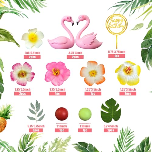 Flamingo Cake Toppers Tropical Summer Cake Decoration for Hawaiian Birthday by DRWATE - Used condition - Image 2