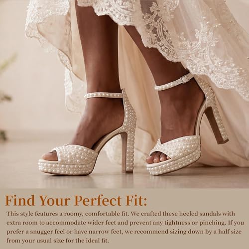 Image of TEAIEUI Pearl Platform Heels for Women, Peep Open Toe Block Heeled Sandals | 4.7 Inch Chunky High Heels, Wedding Shoes with Ankle Strap, Bridal Sandals, for Party, Prom, Evening