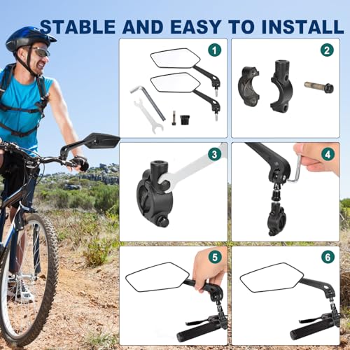 Pair Of Bike Mirrors, Bike Mirrors For Handlebars, 360-Degree Rotating Rear View Glass Lens, Safe Riding Mirrors, Scratch-Resistant Glass Lens, Universal Fitting Accessories - Thumbnail 5