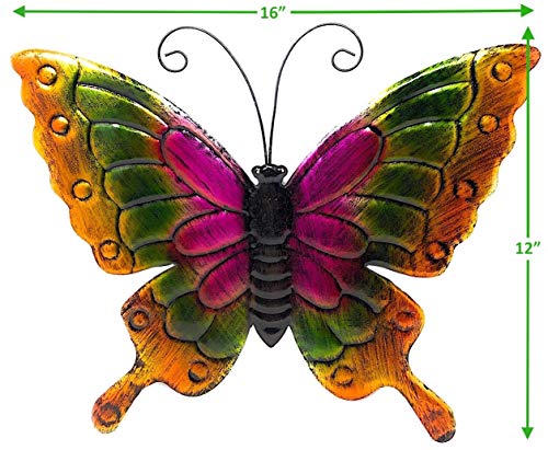 D.i.d. Butterfly Nature Inspired Colorful Metal Iron Garden Decor Wall Yard Art Sculptures For Indoor Outdoor Set Of 3 (16" X 12") #TOP6