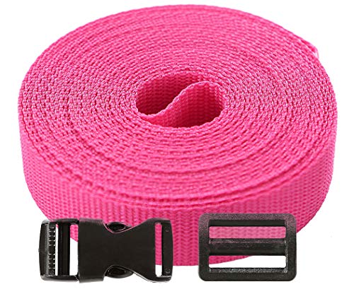Roban Fashion Gurtband Polypropylen 5m mit Schnallen Klickverschluss/Klippverschluss x5 und x10 Leiterschnallen 25mm,Pink Cover