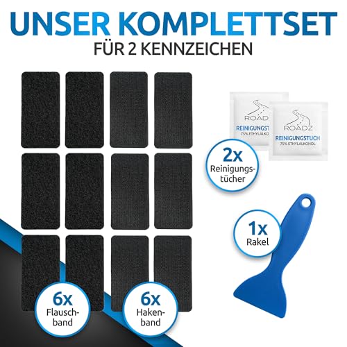 ROADZ® Kennzeichenhalter Klett - BOMBENFESTER Halt - Kennzeichenhalter Rahmenlos - wetterfest für Auto & Motorrad 2er-Set - unsichtbare Kennzeichenhalterung für 1 Fahrzeug - Nummernschildhalterung
