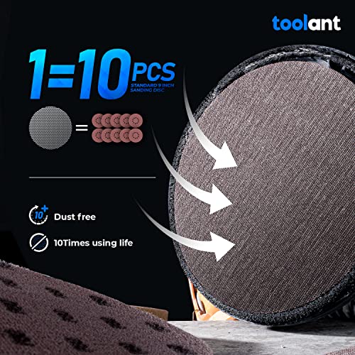 Image of toolant Mesh Abrasive 9 inch Drywall Sander Sandpaper (120 grit - 10pcs), Dust-Free Hook and Loop Drywall Sanding Disc