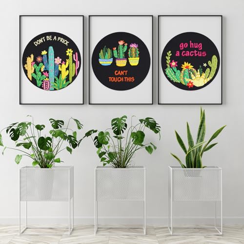 Image of Louise Maelys Funny Cactus Embroidery Kits for Beginners,Cross Stitch Kit for Adults,Starters DIY Needlepoint Including Plant Pattern,Hoop,Instruction and Threads