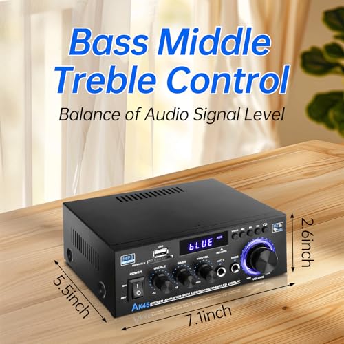 Image of Daakro AK45 Amplifier Stereo Receiver Bluetooth 5.0 Power Amp 2 Channel 300W Home Audio Amplifier w /USB /SD Card /BT /Mic Input for Home /Garage /Ceiling /Passive Speaker Theater System