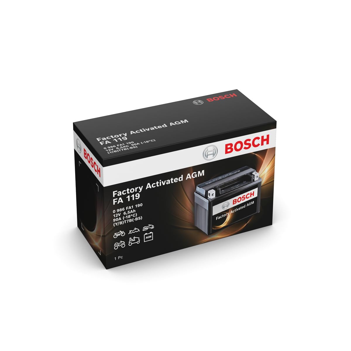 Bosch FA119 - Batteria AGM per motocicli - 12V 90A 6,5Ah - Adatta per moto, motociclette, enduro, scooter, quad, moto d'acqua - Compatibile M6008, BT7B-BS, BT7B