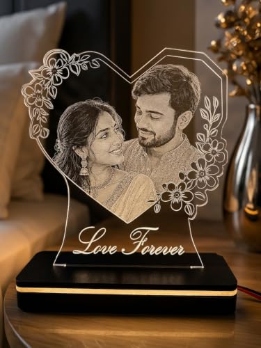 Image of Customized Photo Plaque | Personalized Printed Frame Acrylic Tabletop (Floral - Engraving)