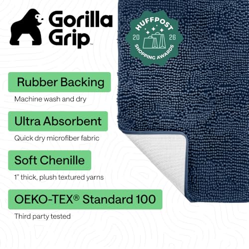 Image of Gorilla Grip Luxury Chenille Bathroom Rug Mat, 70x24, Extra Soft and Absorbent Shaggy Rugs, Machine Wash and Dry, Perfect Plush Carpet Mats for Tub, Shower, and Bath Room, Navy Blue