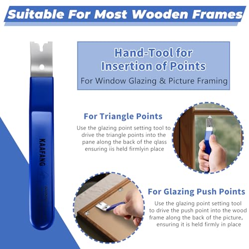 Image of Glazier Point Driver, Glazing Push Point Driver Tool with 120 Push Points, Easy-Grip Handle, Glazing Push Point Driver Tool for Framing Glass, Picture, Cross Stitch (Blue)