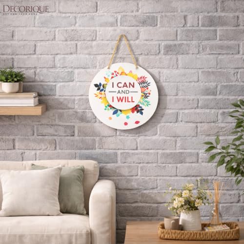 Image of DECORIQUE Wooden Wall Hanging Decor Can Will Decorative Wall Art MDF Wooden Modern Design Motivational Hanger for Home Door Office Living Room Entryway Bedroom Wall Decoration