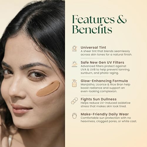 Image of Moha Tinted Fluid Face Sunscreen SPF 50 PA++++ India's 1st with New Gen filters | New-Gen Photostable UV Filters | pH balanced | Advanced botanical for skin repair and tone perfecting | | Lightweight Makeup Base | | For All Indian Skin Tones | For Men & Women 50 ml Pack Of 1