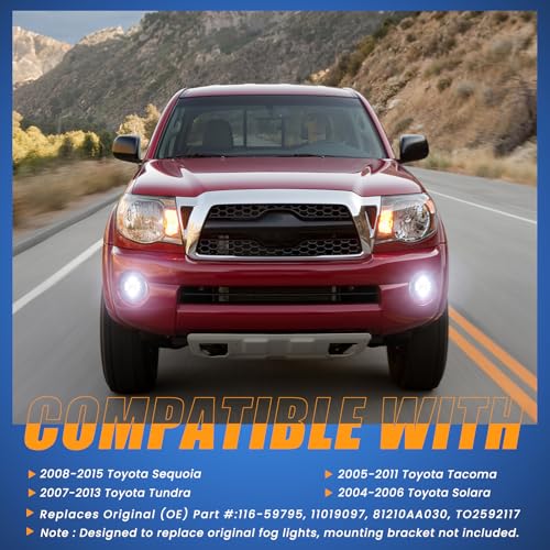 Image of Round LED Fog Lights for 2005-2011 Toyota Tacoma, 2007-2013 Tundra, 2004-2006 Solara, 2008-2015 Sequoia Accessories, Front Bumper Driving Fog lamp Plug and Play DOT Approved Fog Light Assembly