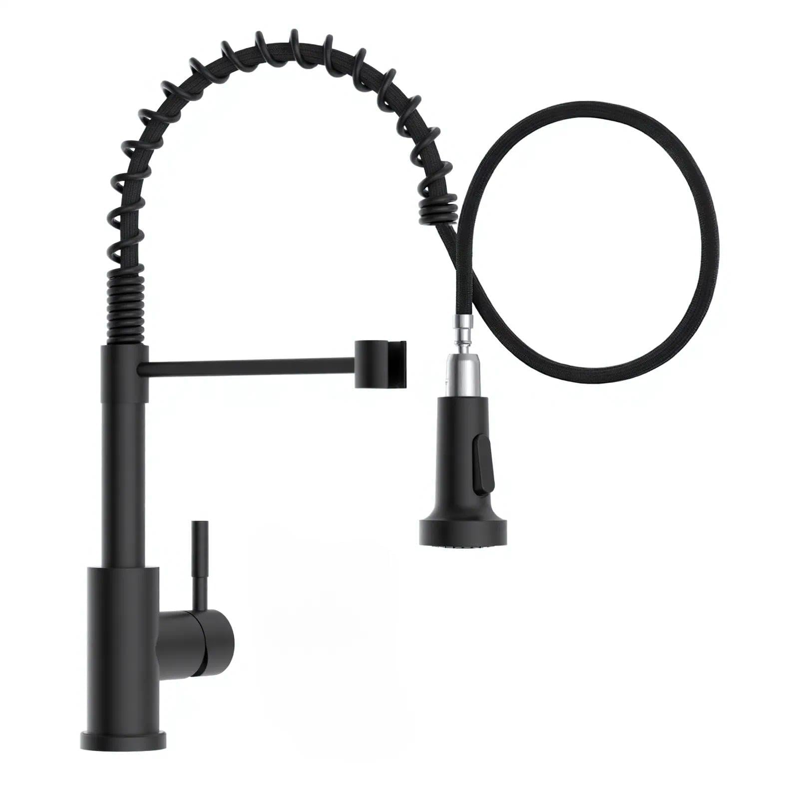 YUHUBY Black Kitchen Tap, WRAS Certified Spring Kitchen Mixer Taps with Pull Out Spray 2-Modes, 360Β° Swivel, High Arch Modern SUS304 Stainless Steel Single Lever Sink Faucet 1 Hole