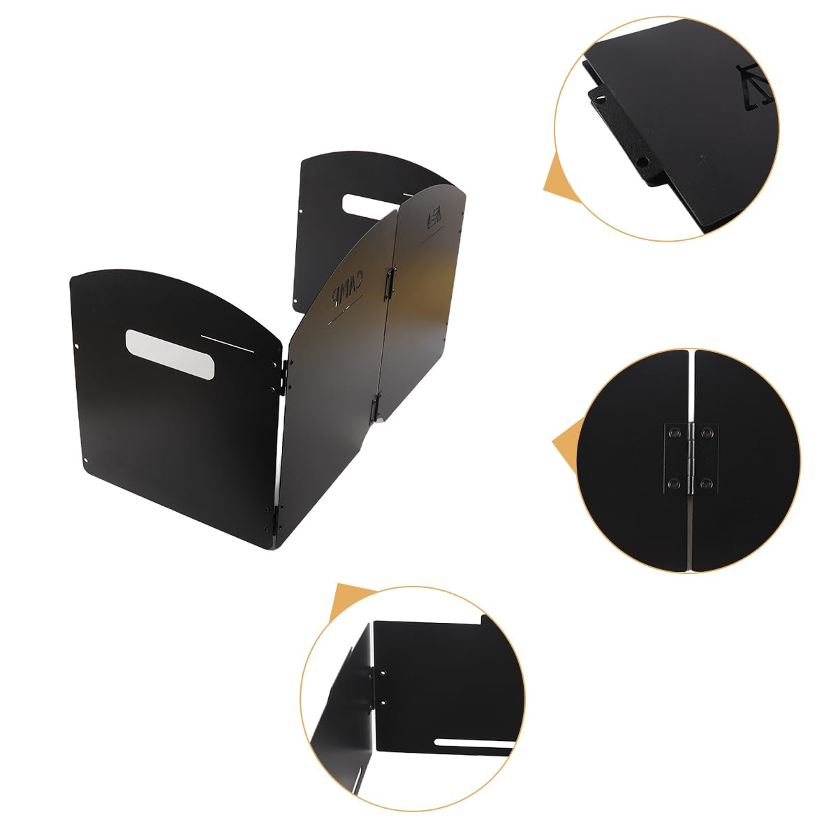 Parabrisas plegable para estufa de camping, divisores gruesos, cuatro paneles, negro, plegable, con bolsa de transporte