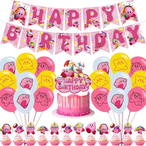 Cartoon Game Party Decorations Star Birthday Party Supplies Includes Banner- Cake Topper - 24 Cupcake Toppers - 18 Balloons
