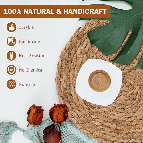 Image of 13.5'' Round Woven Placemats Set of 10, Boho Rattan Chargers for Dinner Plates, Round Rattan Placemats,for Dining Table,Wedding, Farmhouse,Outdoor and Christmas