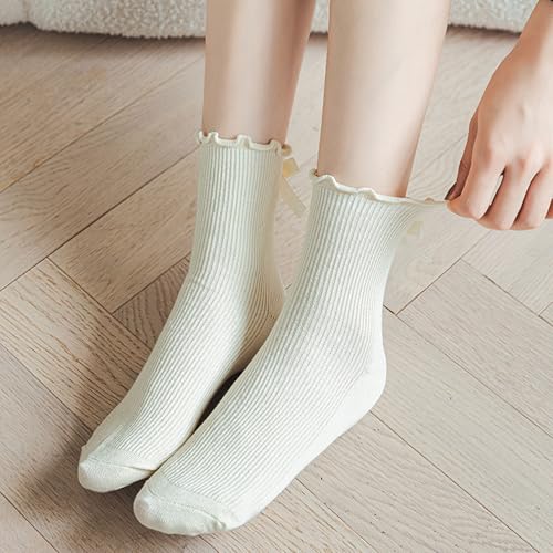 Image of Starella Women's Ruffle Ankle Socks Cute Bow Frilly Lettuce Cotton Crew Dress Sock for Loafers