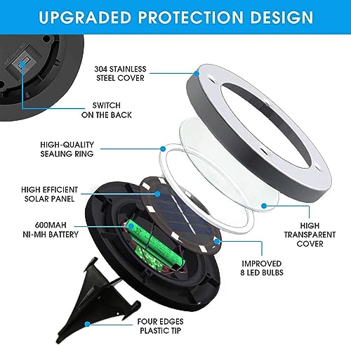 LITVERSE Solar Ground Lights, Solar Disk Lights (8 LEDs /4 Pack) Outdoor Waterproof Solar Garden Lights for Pathway Outdoor in-Ground Lawn Yard Deck Patio Walkway - Warm White
