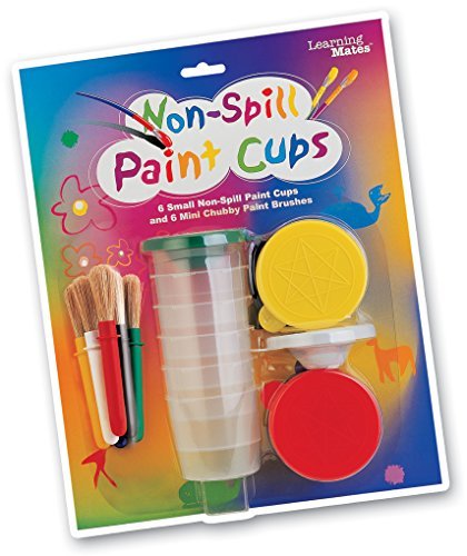 POPULAR PLAYTHINGS Set of 6 Non Spill Paint Cups with Lids and 6 Mini Chubby Paintbrushes for Kids