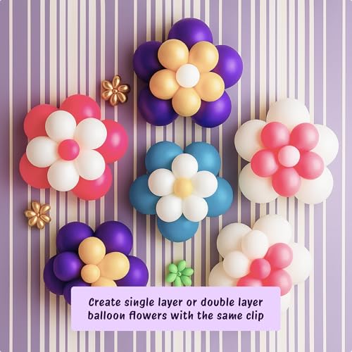 Image of The FOMO Factory 20 Pcs Reusable Portable Flower Shape Balloon Clips Holder for Wedding Event Decorations Birthday Party Baby Shower Supplies | Free Curling Ribbon | White, Transparent (ClipsFC)