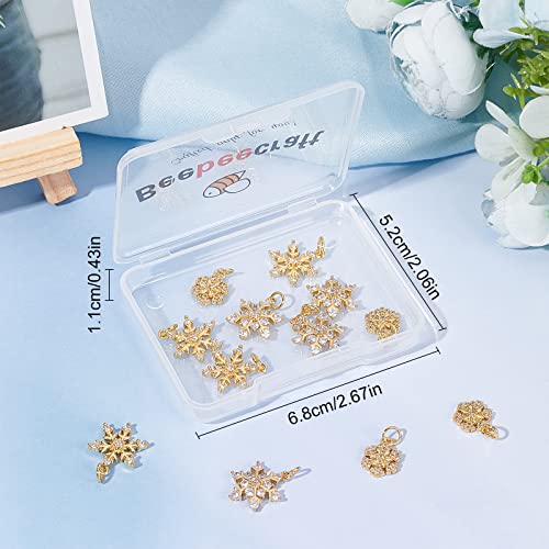 Beebeecraft 12Pcs 3 Style 18K Gold Plated Snowflake Charms Cubic Zirconia Winter Christmas Charm Pendants With Jump Ring For Crafting Bracelet Necklace Jewelry Making #TOP6
