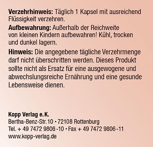 KOPP Vital® Folsäure Plus | 30 Kapseln | 9 g | Maximale Qualität | Nahrungsergänzungsmittel | Hochwertiges Akazienfaserpulver | Vitamin B6