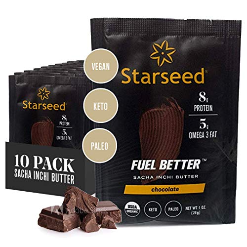 Starseed Sacha Inchi Seed Butter - Organic Plant-Based Butter High Protein Snack - Gluten Free and Nut-Free Butter - Omega 3 Vegan Keto and Paleo - 1oz, 10 Pack - Chocolate