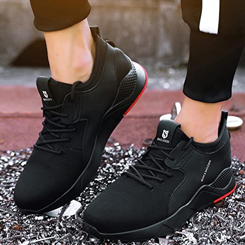 Foto von BAOLESEM Sicherheitsschuhe Herren S3 Arbeitsschuhe Herren Damen Leicht Atmungsaktiv Sportlich Schutzschuhe mit Stahlkappe Sneakers,677B Schwarz,EU43