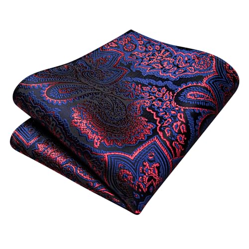 Image of Hi-Tie Paisley Floral Ties Set for Men Silk Mens Stripes Necktie Pocket Square Cufflinks Set Formal Business